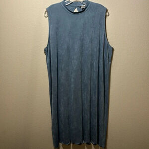 Moa Moa Woman Dusty Blue Mock Neck, Scalloped, Suede Midi Dress size 3X